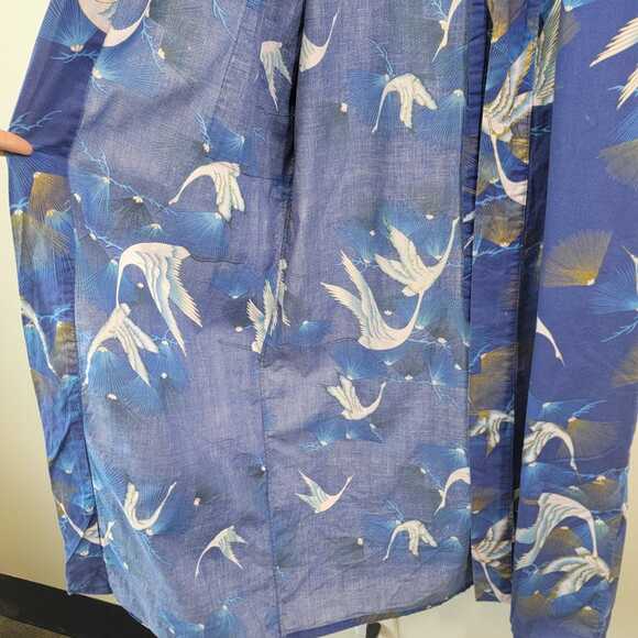 90s Era Cotton Blue Crane Lightweight Loungewear Robe - Picture 5 of 8